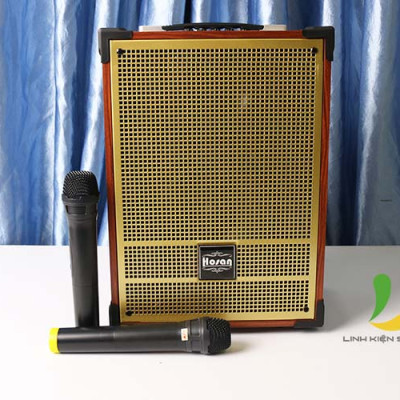 Loa kéo Hosan GD08-13 - Loa di động mini karaoke thùng gỗ tặng 2 micro nhẹ dễ hát - Hàng nhập khẩu