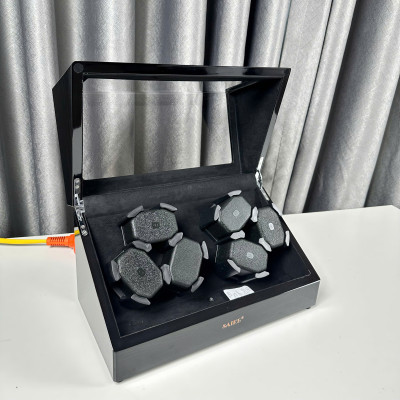 [BH 2 năm động cơ] Hộp Xoay 6 đồng hồ gỗ Saike nền nỉ