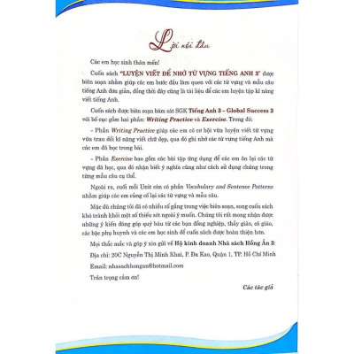 Luyện Viết Để Nhớ Từ Vựng Tiếng Anh Lớp 3 (Bám Sát SGK Global Success 3) (HA)