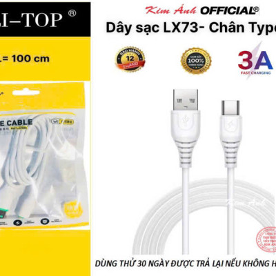 Dây sạc 3A LI-TOP LX33 chân Type C (Túi), dòng điện 3A, Kim Ánh cho dùng thử 30 ngày, hàng chính hãng