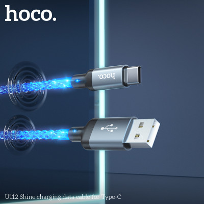 Cáp Sạc Nhanh Dành Cho Hoco U112 Shine 3A Đèn Led Đổi Màu Cổng Type C Dây Dài 1M Hàng Chính Hãng