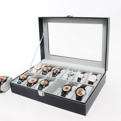 Hộp Đựng Đồng Hồ 12 Cái SAIKE S109 Vỏ Da Màu Đen Lót Xám