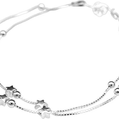 Lắc Chân Nữ Bạc Ý Bạc Hiểu Minh LC134 Dây Kép Ngôi Sao