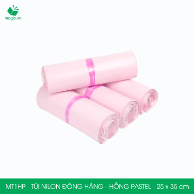 MT1HP - 25x35 cm  - Túi nilon gói hàng - 300 túi niêm phong đóng hàng màu hồng pastel