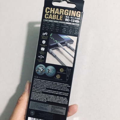 Cáp sạc 3 đầu đa năng 3.1A Remax RC124th (1.2m)  - Hàng chính hãng