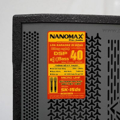  Loa Kéo Nanomax SK-15D5 Bass 40cm Công Suất 650w Karaoke Bluetooth Micro Pin Sạc. Hàng chính hãng