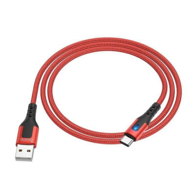 Cáp sạc nhanh 3A Hoco DU08 kết nối Type-C vải dù chống rối tích hợp đèn Led báo sạc dài 1M cho Android ( 3 màu ) - Hàng chính hãng