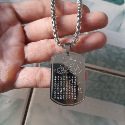 Dây chuyền nam khắc bát nhã tâm kinh, mặt inox cao cấp, dây titan cao cấp rộng 3-4mm, dài 50cm