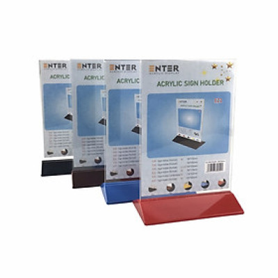 Kệ mica 2 mặt Enter E21 150x210mm đế màu A5 đứng, Kệ menu nhà hàng, Standee mica để bàn, Bảng quét mã QR Code