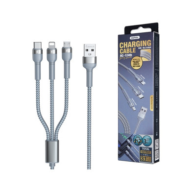 Cáp sạc 3 đầu đa năng 3.1A Remax RC124th (1.2m)  - Hàng chính hãng