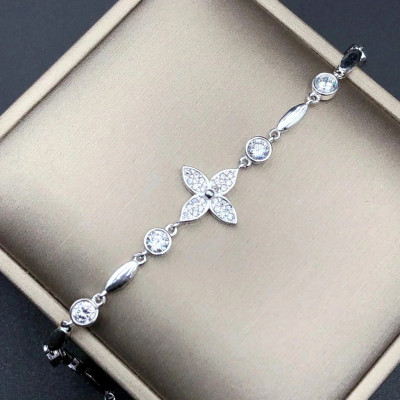 Vòng , Lắc Tay Nữ Bạc 925 Hoa 4 Cánh Đính Đá Cao Cấp Bạc Hiểu Minh LTU578