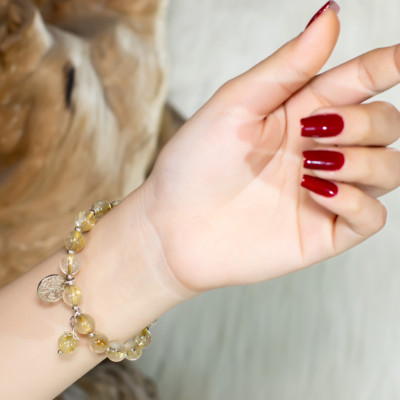 Vòng tay phong thủy Thạch anh tóc vàng thiên nhiên tài lộc  #VT044