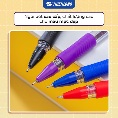 Combo 5/10/20 Bút Gel Thiên Long GEL-08 ngòi 0.5mm mực xanh đỏ đen tìm có nắp đậy, đệm cầm tay phù hợp cho học sinh