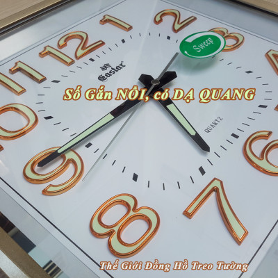 Đồng Hồ Treo Tường Cao Cấp EASTAR Có DẠ QUANG Hình Vuông Cách Điệu - Máy KIM TRÔI NHẬT - Số Nổi 3D - Tặng Pin Maxell - BH 1 Năm