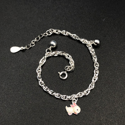 Vòng , Lắc Tay Chân Cho Bé Bạc Ta S99 Dây Xoắn Kép Mix Thỏ Dễ Thương BẠC HIỂU MINH LTE534