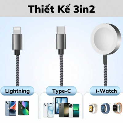 Cáp Sạc Nhanh Wi WU Legend 3in2 100W Wi-C050 sạc được điện thoại , đồng hồ applewatch/laptop.. - Hàng chính hãng