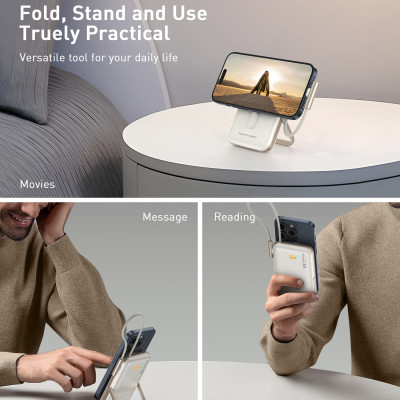 Pin sạc dự phòng Choetech B735 Mag-safe kèm chân đỡ và tích hợp dây cáp sạc Type C công suất 20w dung lượng 10000mAh (hàng chính hãng)