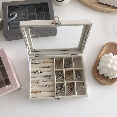 Hộp Đựng Đồ Trang Sức Mặt Kính Bọc Nhung Mềm Chống Bụi - Hàng Chính Hãng MINIIN