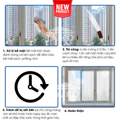 Keo Sơn Mờ Kính Chống Nhìn Trộm TAIKOMI, Keo Sơn Bóng Mờ Kính Văn Phòng, Mờ Kính Cửa Sổ, Nhà Tắm, Phòng Ngủ