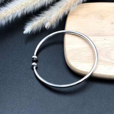 Lắc Tay Vòng Tay Nữ Trơn Đặc  Bạc Ta Nguyên Chất S99 Bạc Hiểu Minh LTU501