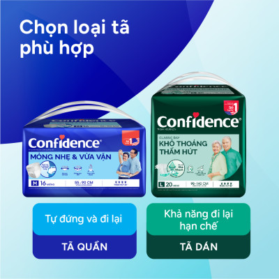 Tã quần người lớn Confidence Slim&Fit mỏng nhẹ vừa vặn size M gói 16 miếng