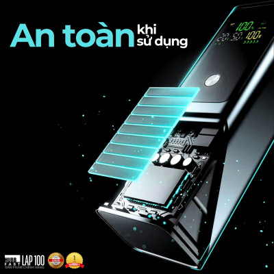Pin Sạc Dự Phòng Laptop HubbFast LAP100 100W 26800mAh, Sạc Nhanh PD Type-C USB-A, Màn Hình LED, Đa Năng, Hàng chính hãng