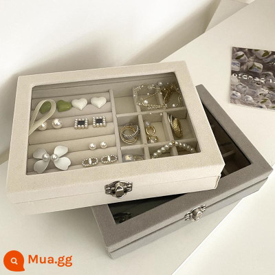 Hộp Đựng Đồ Trang Sức Mặt Kính Bọc Nhung Mềm Chống Bụi - Hàng Chính Hãng MINIIN