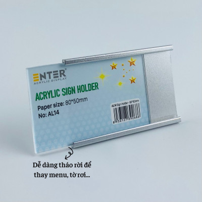 Bảng thông tin nhôm Enter AL14 80x50mm, Khung thông tin sản phẩm, Khung bảng giá siêu thị, Tag thông tin mini