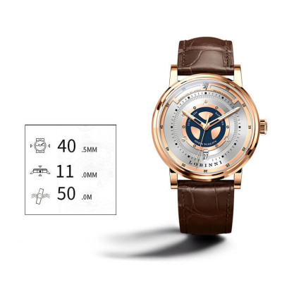 Đồng hồ nam Lobinni L18081-1 Chính hãng ,Kính sapphire nguyên khối ,chống xước,chống nước 50m,mặt trắng vỏ vàng hồng dây da nâu xịn, thép không gỉ 316L,Đồng hồ cơ (Automatic) bảo hành 24 tháng, hàng mới 100%,thiết kế đơn giản và sang trọng