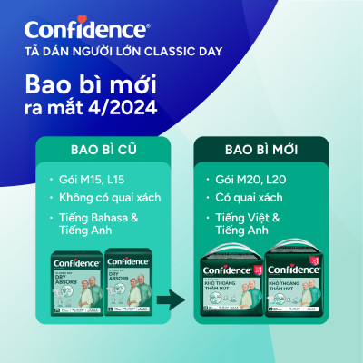 Tã dán người lớn Confidence Classic Day khô thoáng thấm hút size M/L gói 20 miếng