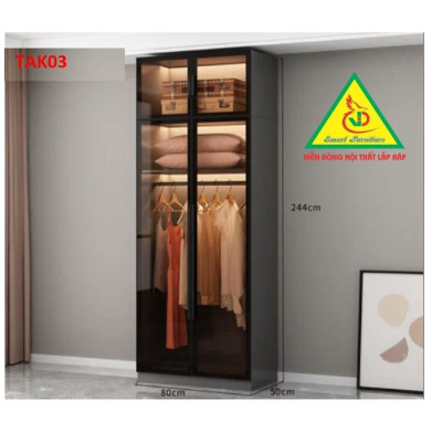 Tủ quần áo gỗ MDF cánh kính cường lực khung nhôm TAK02 - Nội thất lắp ráp Viendong Adv