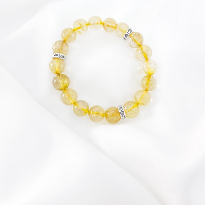 Vòng tay nam mệnh kim, thủy đá thạch anh tóc vàng mix charm chữ trung