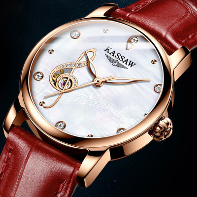 Đồng hồ nữ chính hãng KASSAW K815-1 ,Fullbox, Kính sapphire ,chống xước,chống nước,mặt trắng vỏ vàng hồng dây da, thép không gỉ 316L, Mới 100%,Bảo hành 24 tháng,thiết kế lộ cơ đơn giản,trẻ trung và sang trọng