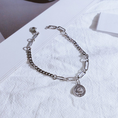 Lắc tay vòng tay titan thép không đen độc đáo hình đồng xu