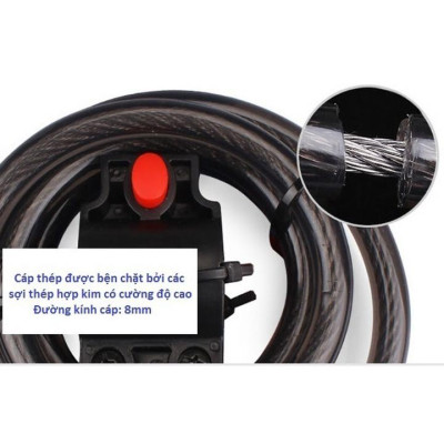 Khóa dây xe đạp 5 số dài 1.2m đổi được mã Tặng 1 đèn led cắm cổng USB