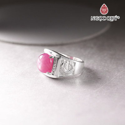 Nhẫn bạc nam mặt đá Ruby 12x10mm Ni19 mệnh hỏa, mộc - Ngọc Quý Gemstones