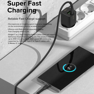 Cáp sạc nhanh cho điện thoại/laptop/tablet RINGKE Fast Charging Pastel Cable C-to-C nhiều màu - Hàng Chính Hãng