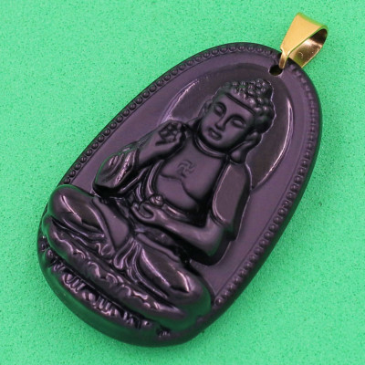 Mặt dây chuyền phật A Di Đà thạch anh đen 3.6cm - phật bản mệnh tuổi Tuất, Hợi