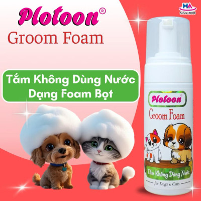 Sữa tắm khô dạng bọt Groom Foam Plotoon cho chó mèo (chai 140ml)