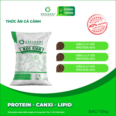 Thức ăn Cá Koi GREENABC - Koi Fish – Hàm lượng protein 40% giúp tăng size, tăng màu, tiêu hóa tốt, tăng đề kháng – Bao 10kg