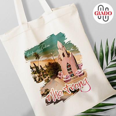 Túi canvas GIADO, túi vải bố, túi tote mẫu Nha Trang tháp Trầm