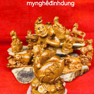 Bộ tượng 12 còn giáp phong thủy bằng gỗ bách xanh thơm nức cao 20cm 