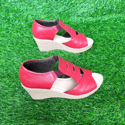 Giày sandal nữ da bò đế xuồng 8cm Trường Hải 3 màu đen, trắng, đỏ SD145