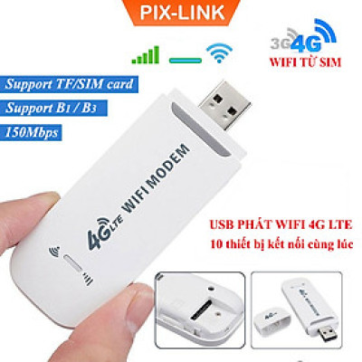 Bộ phát wifi từ sim 4G PIX-LINK USB Modem  ,USB phát Wifi 4G LTE từ sim 4G, Dcom phát wifi di động  tốc độ cao, phủ sóng rộng - Hàng chính hãng / Hàng nhập khẩu