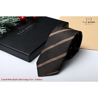 Cà Vạt Nam Bản trung 7cm màu nâu kẻ - Cavat Hàn Quốc Dành Cho Chú rể, Công Sở Cao Cấp Full box