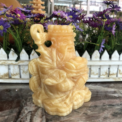 Tượng ông Thần Tài kim tiền, thần phát, thần tiền cầm thỏi vàng phong thủy đá ngọc hoàng long đặt bàn thờ thần tài thổ địa