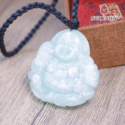 Mặt dây chuyền phật di lặc đá cẩn thạch A trắng hợp mệnh thủy kim - Ngọc Quý Gemstones