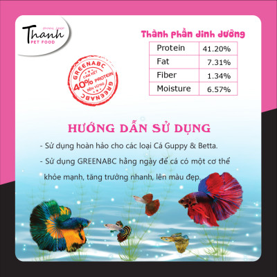 Thức ăn Cá 7 Màu nhãn hiệu GREENABC – Guppy và Betta – Độ đạm 40% giúp tăng trưởng nhanh, lên màu đẹp, đề kháng tốt  – Hộp 50g