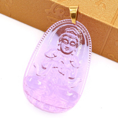 Mặt dây chuyền phật Đại Nhật Như Lai pha lê tím 5cm - Phật bản mệnh tuổi Mùi, Thân