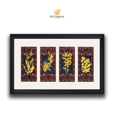 Tranh tứ quý dát vàng 24k (46x89m) MT Gold Art- Hàng chính hãng, trang trí nhà cửa, quà tặng dành cho sếp, đối tác, khách hàng, sự kiện. 